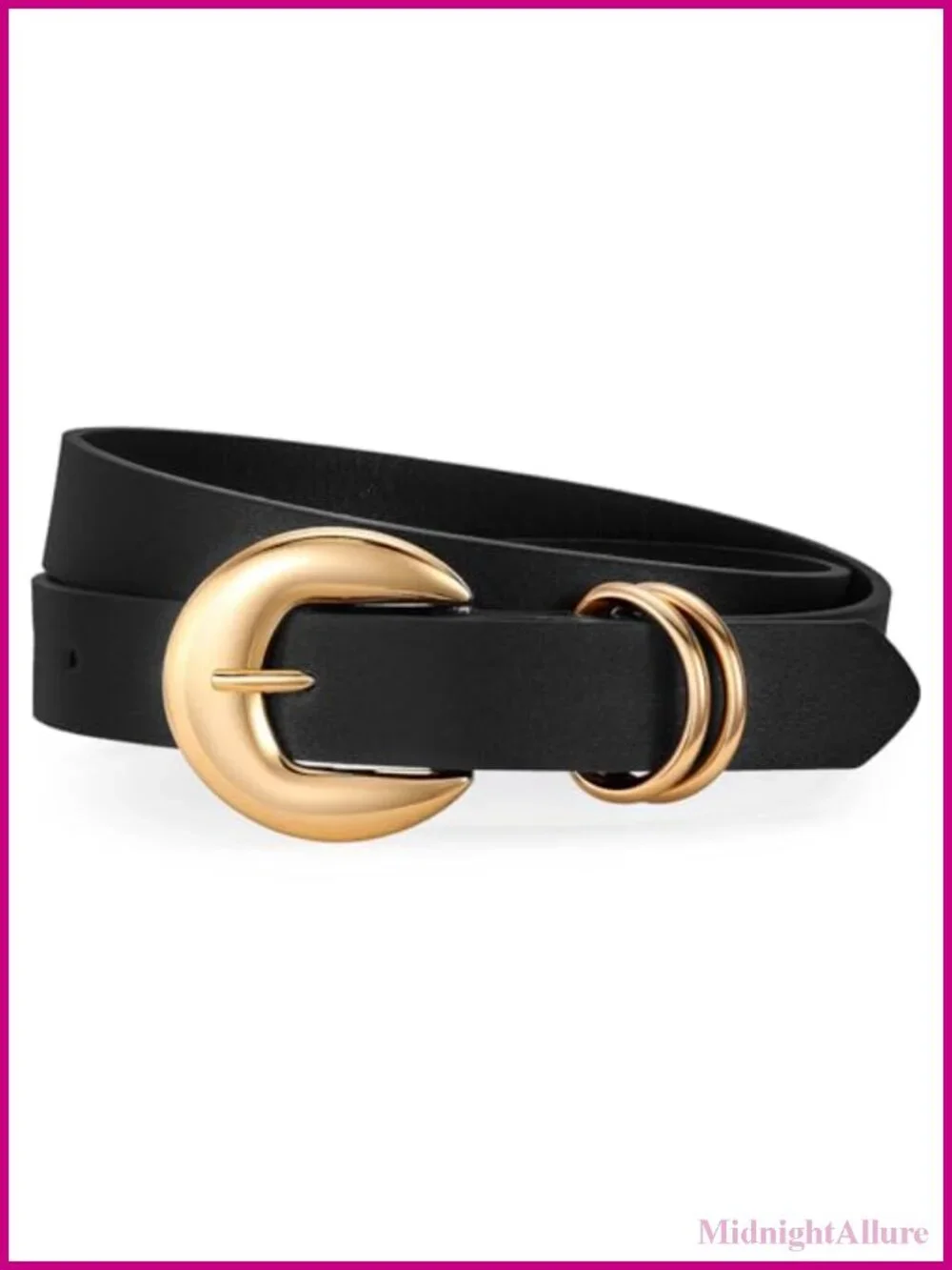 Women Faux Leather Belt Gold Buckle Jeans Pants Casual